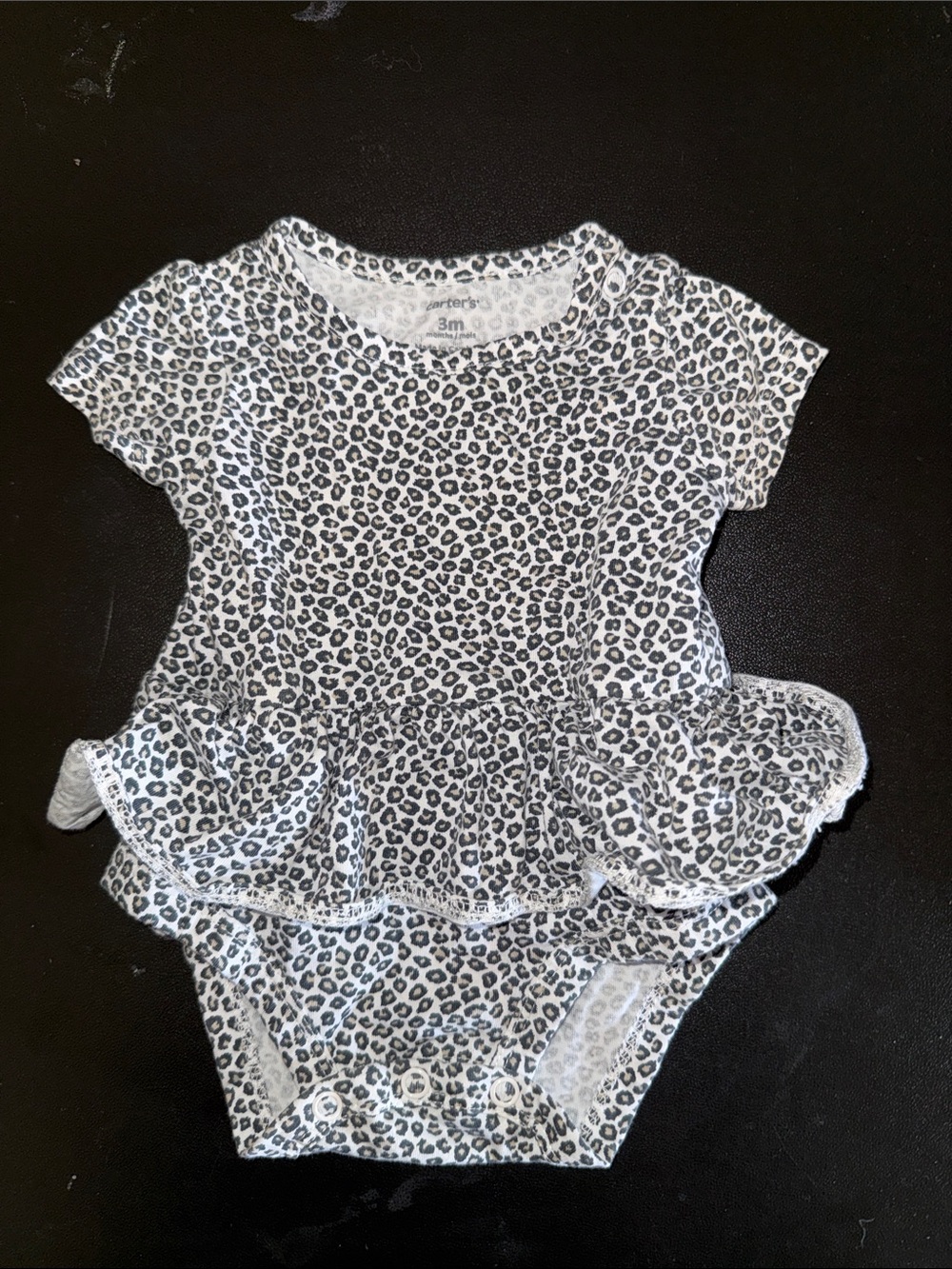Carter's White and Black Leopard Ruffle Baby Bodysuit
